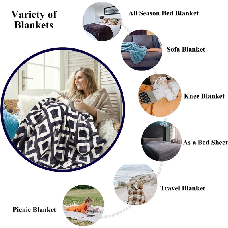 Gracie Oaks Saline Luxurious Warm Grid Pattern Soft Throw Blankets